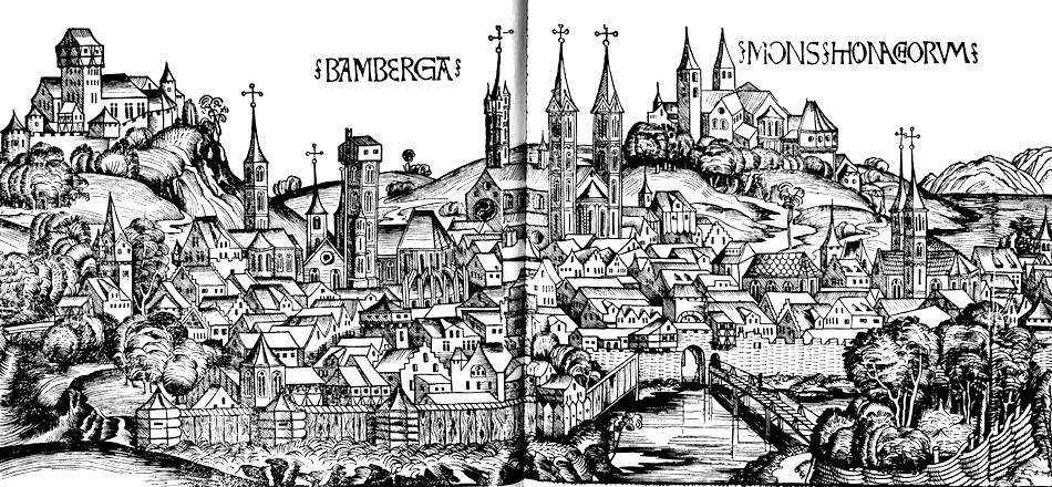 Holzschnitt der Stadt Bamberg in der Schedelschen Weltchronik, 1493